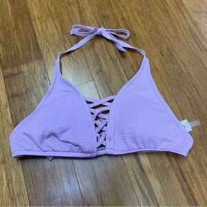 Shade & Shore Lace-Up Halter Bikini Top Womens Size Small Purple Padded Swim Top